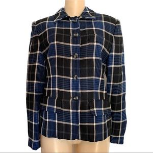 Vintage Y2K Rena Rowan for Saville Plaid Striped Wool Blend Blazer Jacket